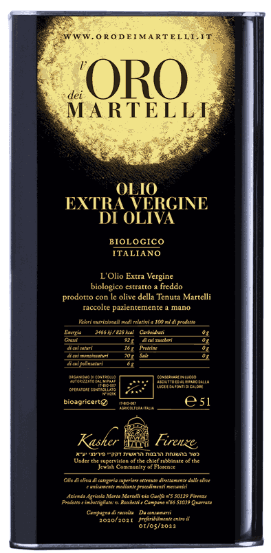 Olio Evo Bio Oro dei Martelli, lattina 5 litri